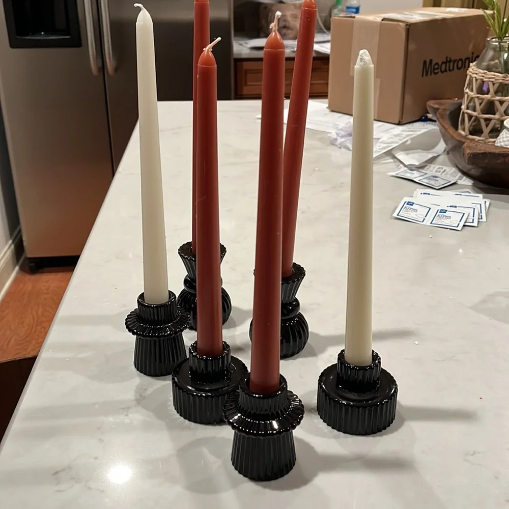 Kate Aspen Assorted Vintage Ribbed Black Glass Candlestick Candle Holder Set